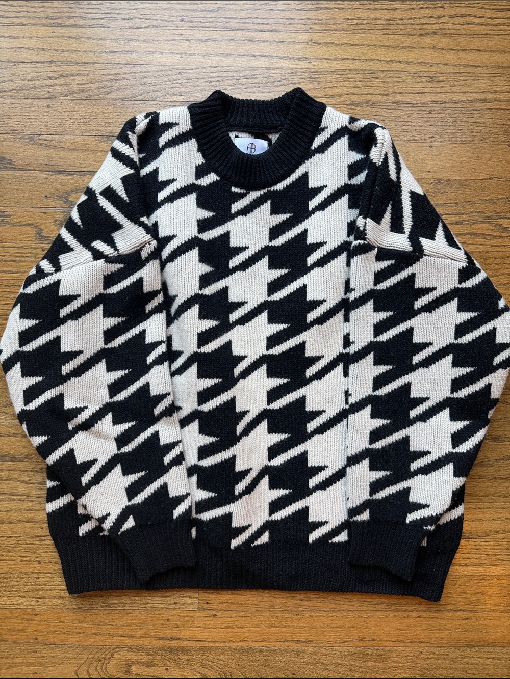 Anine Bing Black & White Houndstooth Wool & Cashmere Cheyenne sweater